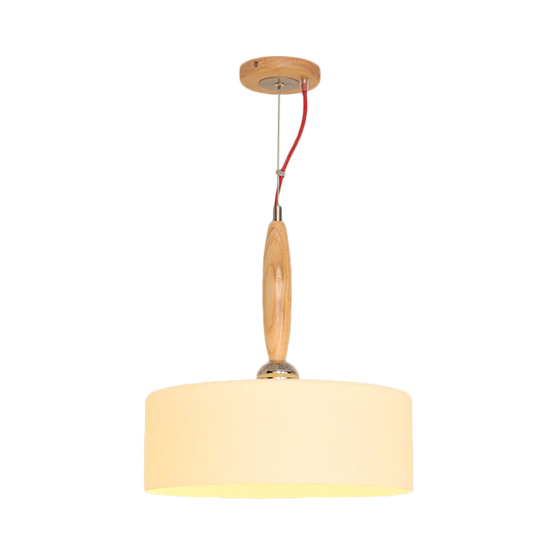 Contemporary Beige 1-Light Restaurant Pendant With White Glass Drum Shade