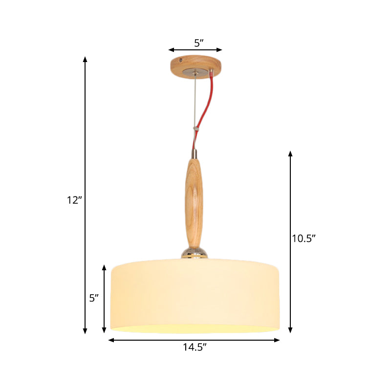 Contemporary Beige Restaurant Pendant With 1-Light Down Lighting And Drum White Glass Shade