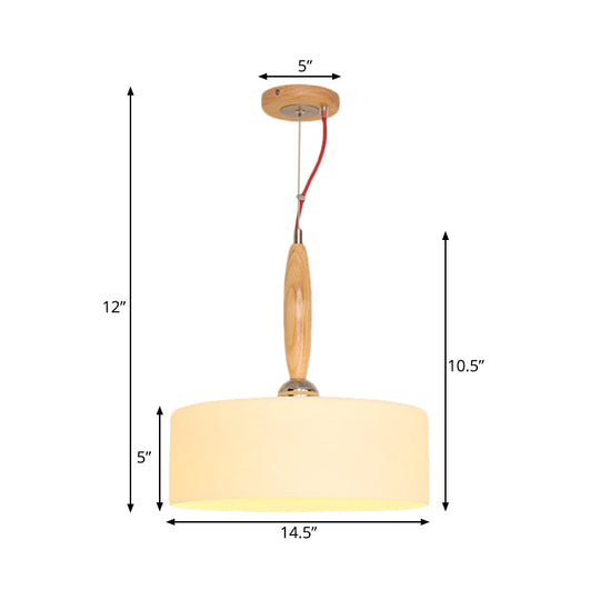 Contemporary Beige 1-Light Restaurant Pendant With White Glass Drum Shade