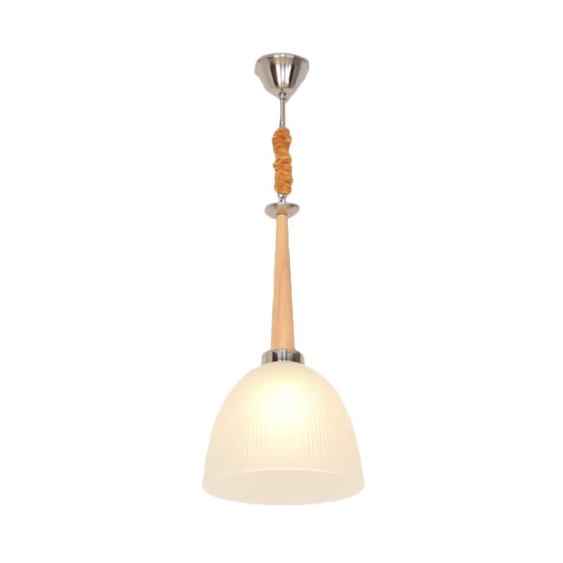 Beige Dome Pendant Lamp With Prismatic Glass Shade - 11.5’/14’ Wide