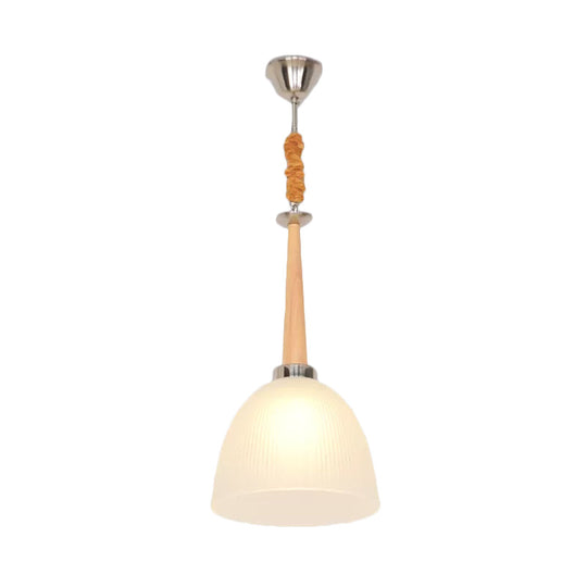 Beige Dome Pendant Lamp With Prismatic Glass Shade - 11.5’/14’ Wide