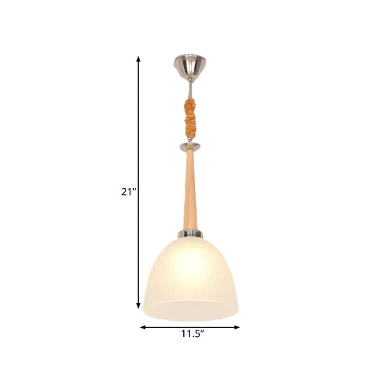 Beige Dome Pendant Lamp With Prismatic Glass Shade - 11.5’/14’ Wide