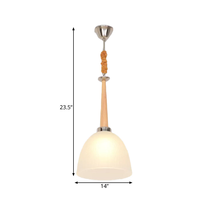 Beige Dome Pendant Light With White Glass Shade 11.5/14 Wide