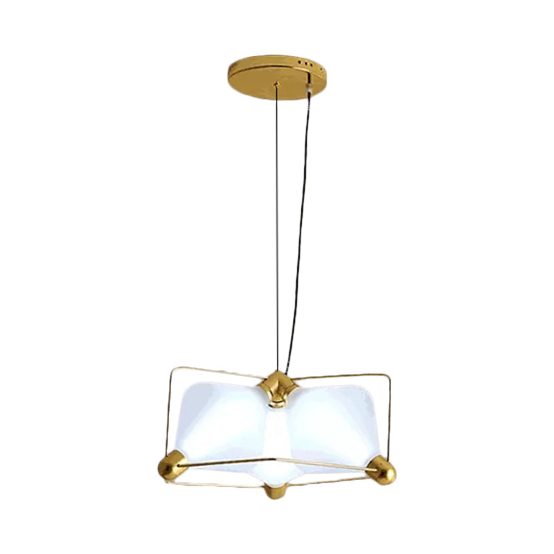 Contemporary Opal Glass Diamond Chandelier - Gold Led Hanging Ceiling Light With Frame 3 Bulbs