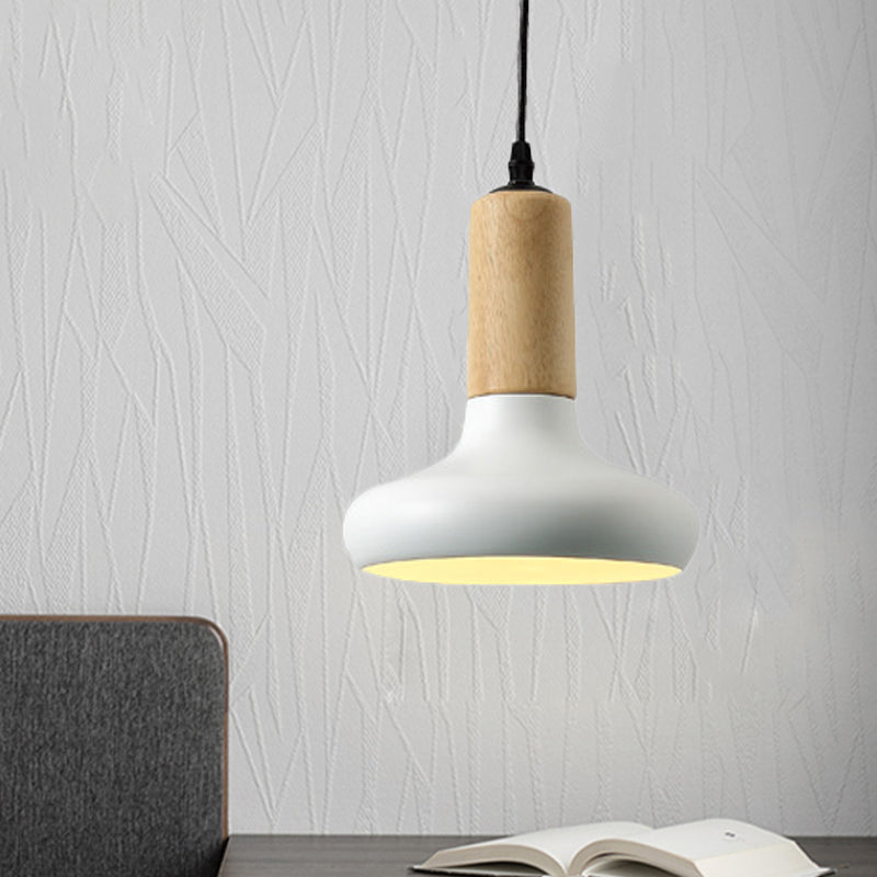 Nordic Metallic Urn Shape Pendant Light Fixture With Wood Cap - White Drop Design