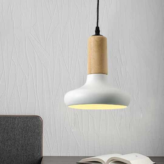 Nordic Metallic Urn Shape Pendant Light Fixture With Wood Cap - White Drop Design