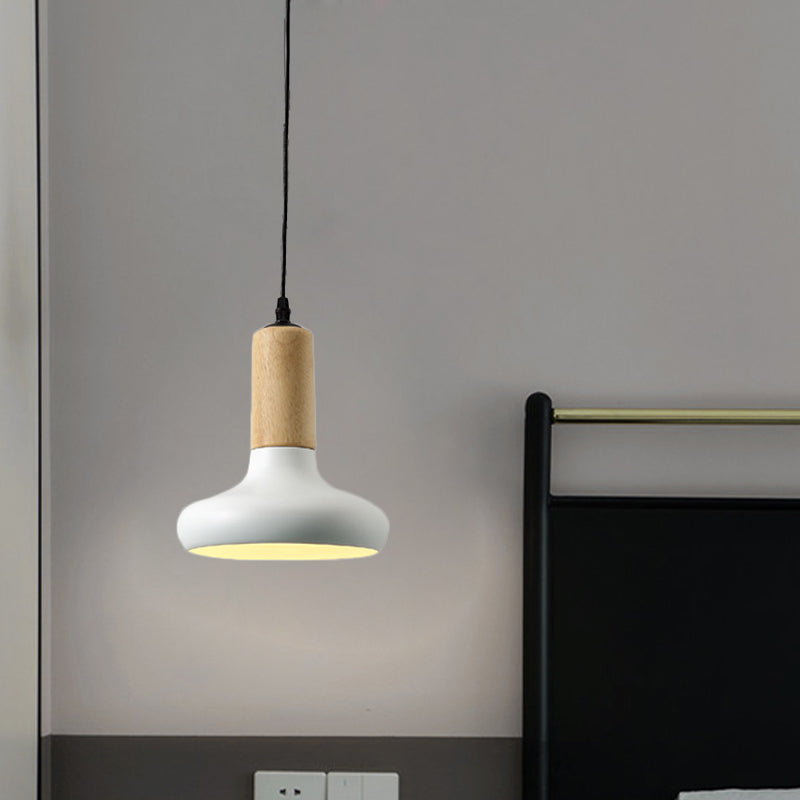 Nordic Metallic Urn Shape Pendant Light Fixture With Wood Cap - White Drop Design