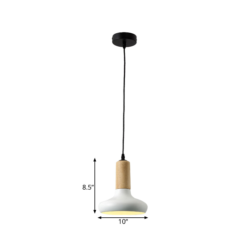 Nordic Metallic Urn Shape Pendant Light Fixture With Wood Cap - White Drop Design