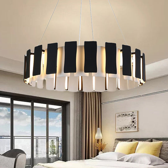 Contemporary Led Drum Chandelier Lamp - Black Rectangle Panel Hanging Light