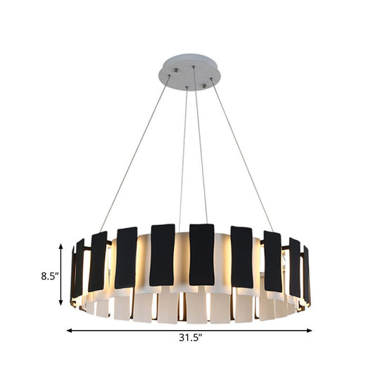 Contemporary Led Metal Drum Chandelier Lamp - Black Rectangle Panel Design