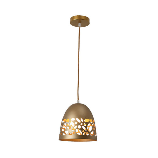 Hollow Out Design Gold Finish Ceiling Light: Modern Domed Metal Pendant With 1-Bulb