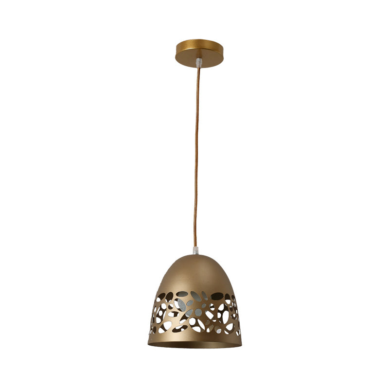 Hollow Out Design Gold Finish Ceiling Light: Modern Domed Metal Pendant With 1-Bulb