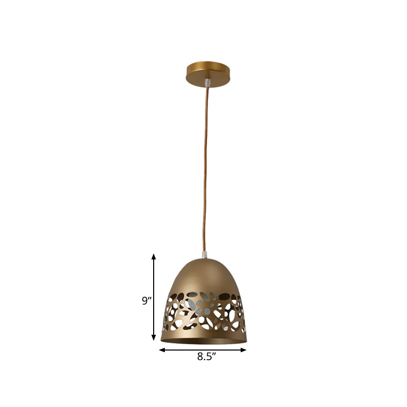 Modern Gold Pendant Ceiling Light With Hollow Domed Metal Design