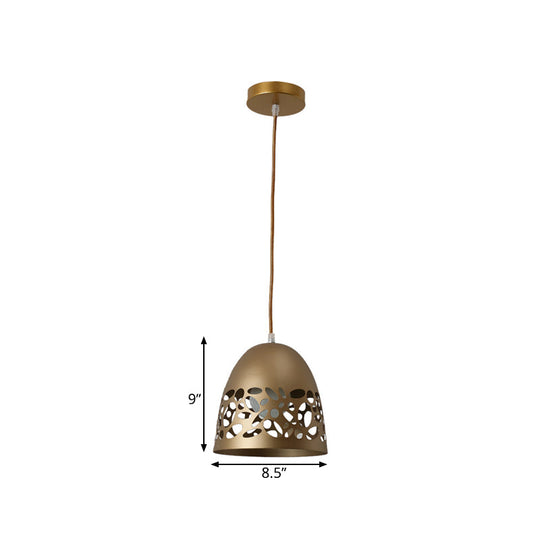 Modern Gold Pendant Ceiling Light With Hollow Domed Metal Design
