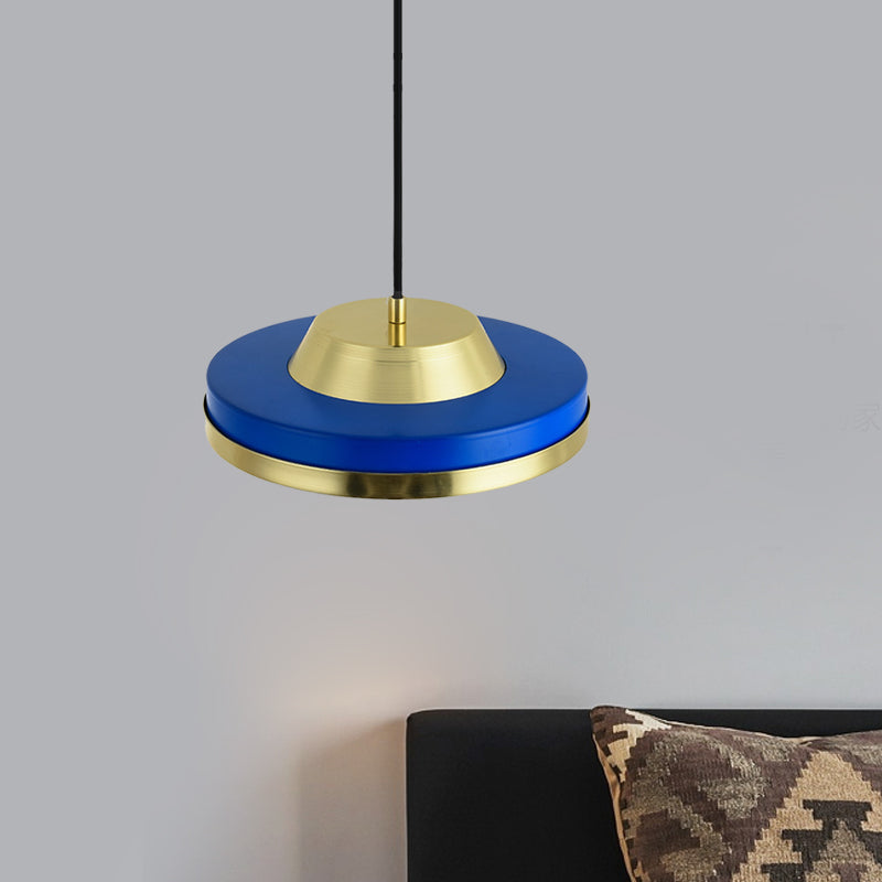 Blue And Brass Metal Flying Saucer Pendant Light With Led For Modern Bedroom Ceiling
