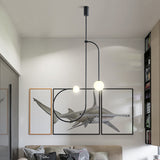 Opal Glass Modo Pendant Chandelier With Led - 2 Bulbs Curved Arm Frosted Black Finish