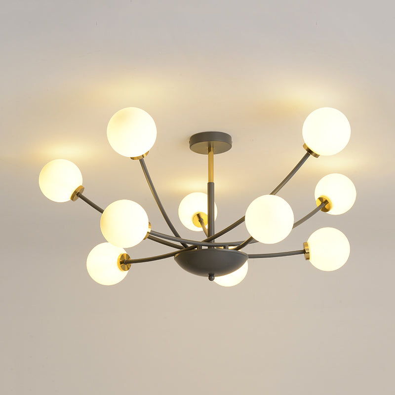 Modern Black Orb Semi Flushmount Light With 10 Bulbs & White Glass – Led Sputnik Ceiling Mount