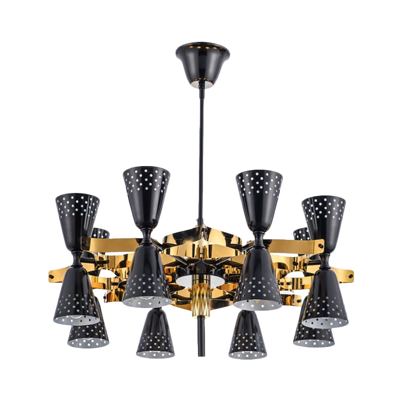 Postmodern 16-Light Iron Hourglass Chandelier - Gold And Black