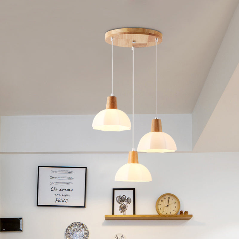 Modern Beige Multi-Lamp Pendant Light Fixture With White Glass Shade - Perfect For Dining Room