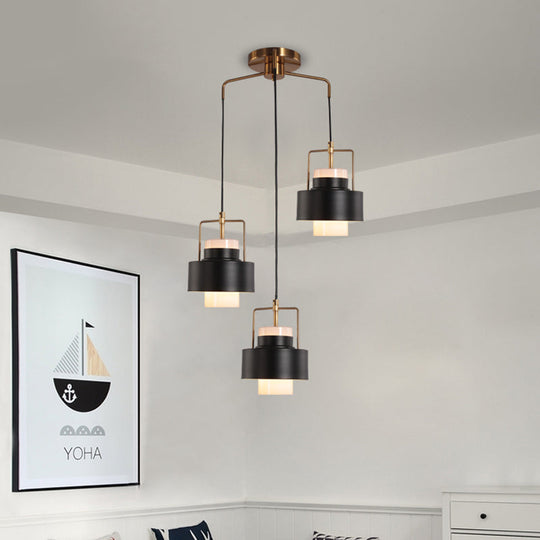 Modernist Drum-Shaped Metal Pendant Light - 3-Light Black Finish Suspension Lamp