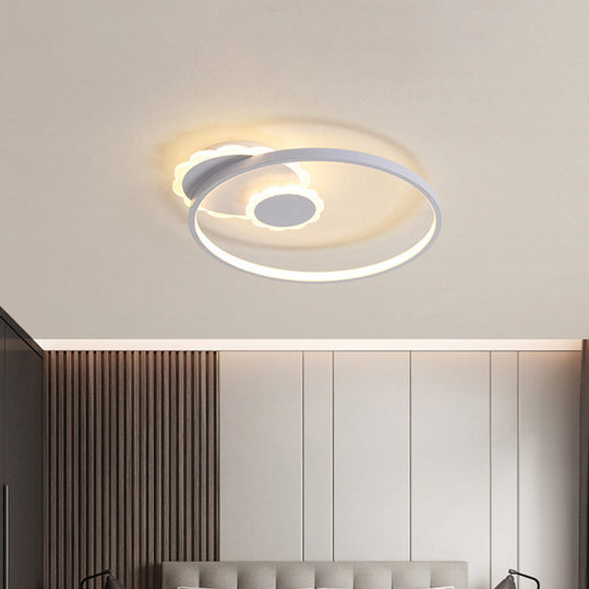 Modern Led Acrylic Flush Mount Ceiling Light For Bedroom - White Round Design W/ Warm Or