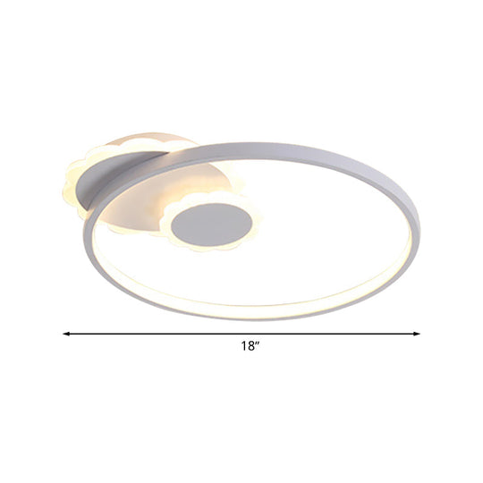 Modern Led Acrylic Flush Mount Ceiling Light For Bedroom - White Round Design W/ Warm Or