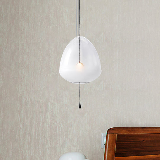 Simple 1-Head Elliptical Bedside Pendant Lamp With Clear Frosted Glass - Ceiling Suspension Lighting