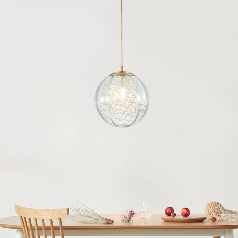 Modern Brass Pumpkin Ball Ceiling Light With Clear Glass - Single Bulb Suspended Pendant Lamp For