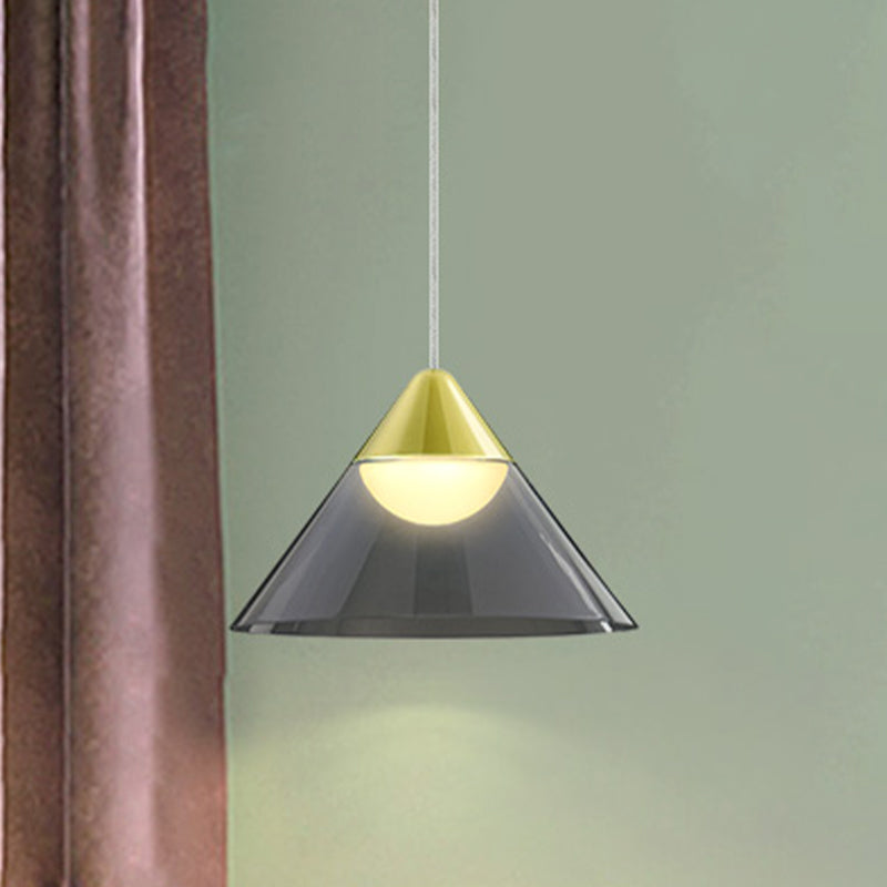 Nordic Gold Cone Pendant Lamp With Smoke Gray Glass Shade - Perfect For Dining Room