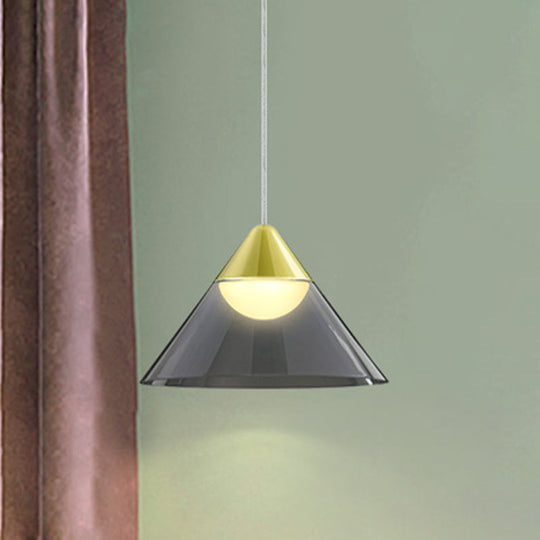 Nordic Gold Cone Pendant Lamp With Smoke Gray Glass Shade: Perfect For Dining Room