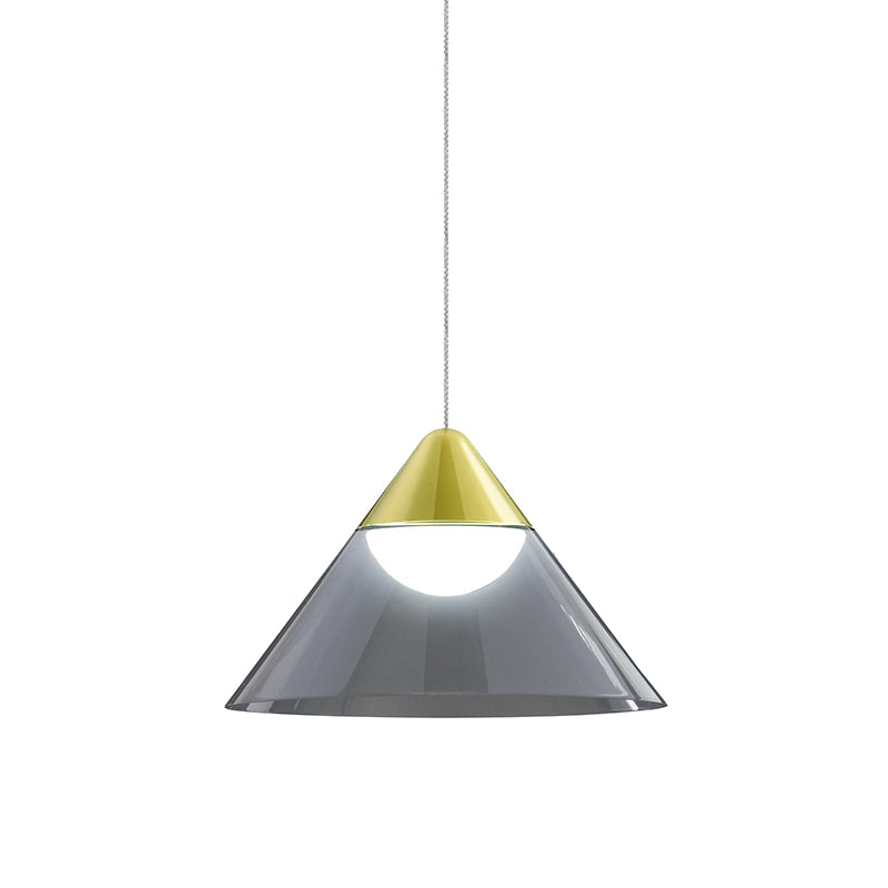 Nordic Gold Cone Pendant Lamp With Smoke Gray Glass Shade: Perfect For Dining Room