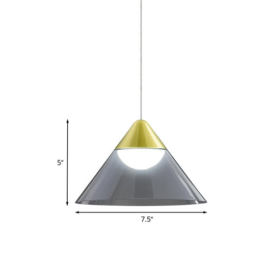 Nordic Gold Cone Pendant Lamp With Smoke Gray Glass Shade: Perfect For Dining Room