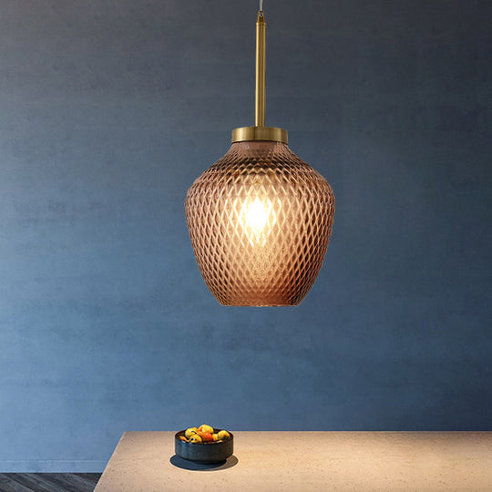 Burgundy Glass Strawberry Pendant Ceiling Hang Fixture - Contemporary 1-Light Brass Finish