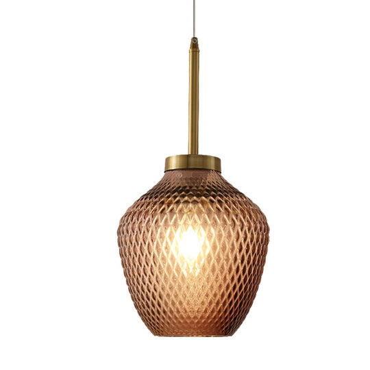 Burgundy Glass Strawberry Pendant Ceiling Hang Fixture - Contemporary 1-Light Brass Finish