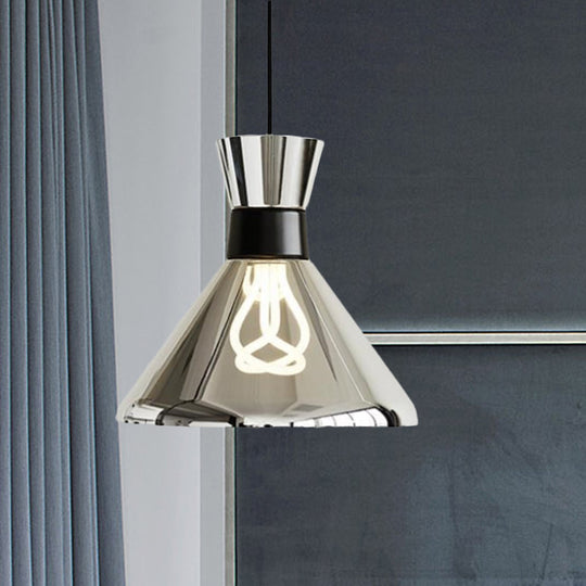 Minimalist Chrome Bedroom Hanging Lamp With Clear Glass Shade