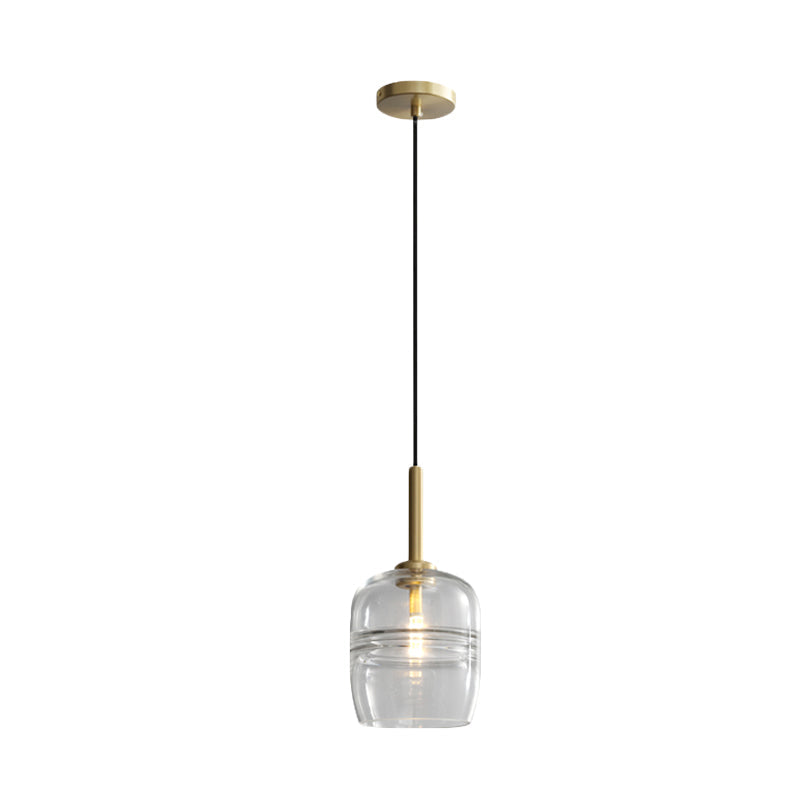 Minimalist Ruffle Pendant Light In Clear/Smoke Gray Glass - Bedside Hanging Lamp Fixture Brass