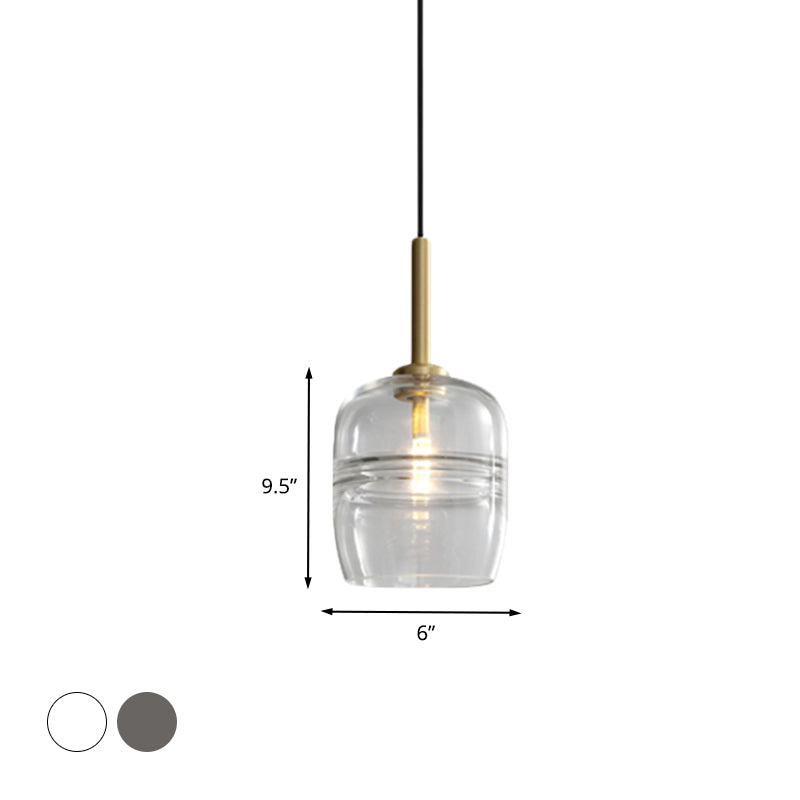 Minimalist Ruffle Pendant Light In Clear/Smoke Gray Glass - Bedside Hanging Lamp Fixture Brass