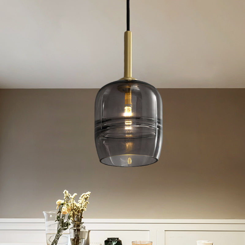 Minimalist Ruffle Pendant Light In Clear/Smoke Gray Glass - Bedside Hanging Lamp Fixture Brass