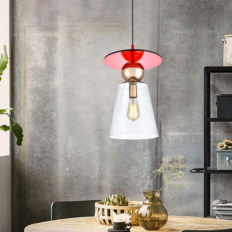 Modern Hanging Glass Light With Red Disc Top - 1-Head Kit