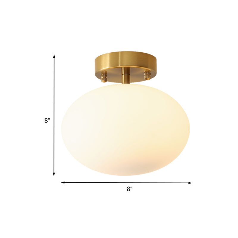 Minimalist Gold Oval Semi Flush Ceiling Light - 1 - Light Cream Glass Lamp For Bedroom