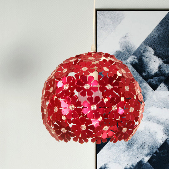 Modernist Silver/Purple/Gold Domed Pendant Ceiling Lamp With Flower Aluminium Shade Rose Red