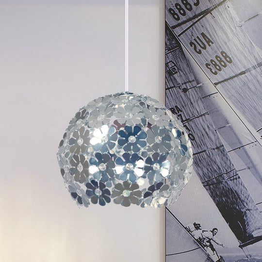 Modernist Silver/Purple/Gold Domed Pendant Ceiling Lamp With Flower Aluminium Shade