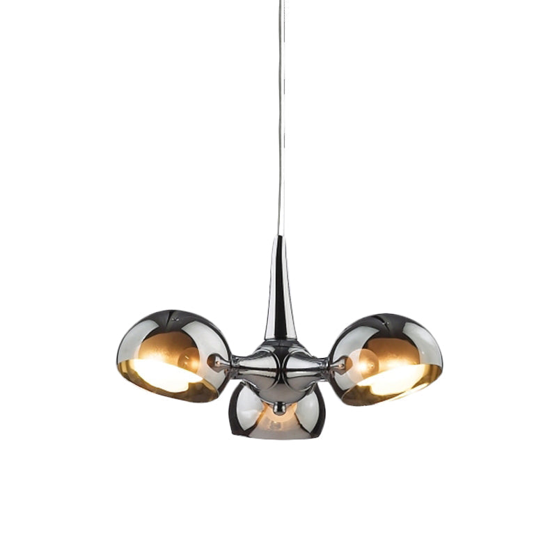 Postmodern Chrome Bowl Chandelier - 3/5 Lights Mirror Glass Pendant Ceiling Light For Dining Room