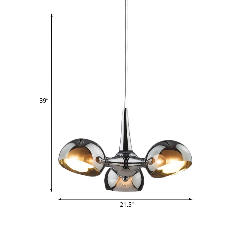 Postmodern Chrome Bowl Chandelier - 3/5 Lights Mirror Glass Pendant Ceiling Light For Dining Room
