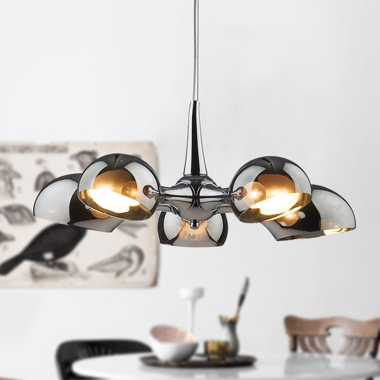 Postmodern Chrome Bowl Chandelier - 3/5 Lights Mirror Glass Pendant Ceiling Light For Dining Room
