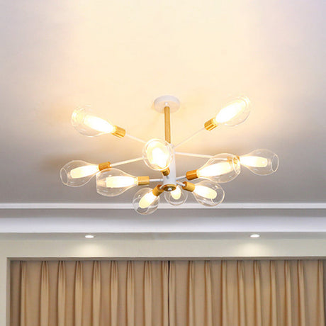 Simplicity Teardrop Ceiling Flush Clear Glass 10-Light Semi In White With Wooden Cap