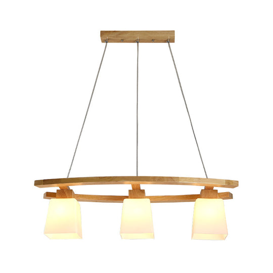Minimalist Wood And Glass Pendant Light With 3 Bulbs For Kitchen