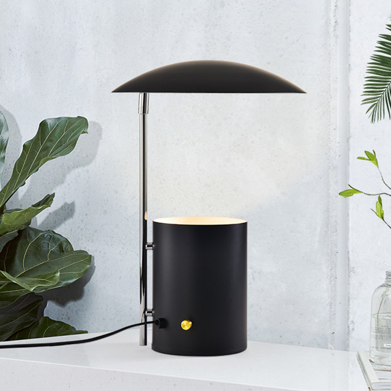 Minimalist Metallic Desk Light - Duckbill & Cylinder 1 Bulb Table Lamp (White/Black Finish) With