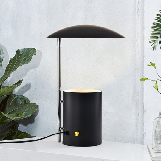 Minimalist Metallic Desk Light - Duckbill & Cylinder 1 Bulb Table Lamp (White/Black Finish) With