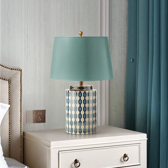 Modern Ceramic Jar Night Table Lamp - Blue/Orange Finish Bedside Desk Light
